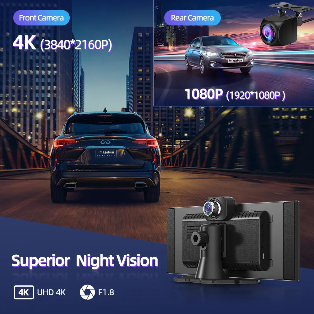 11.4″ Smart Dash Cam with CarPlay, Android Auto & Night Vision