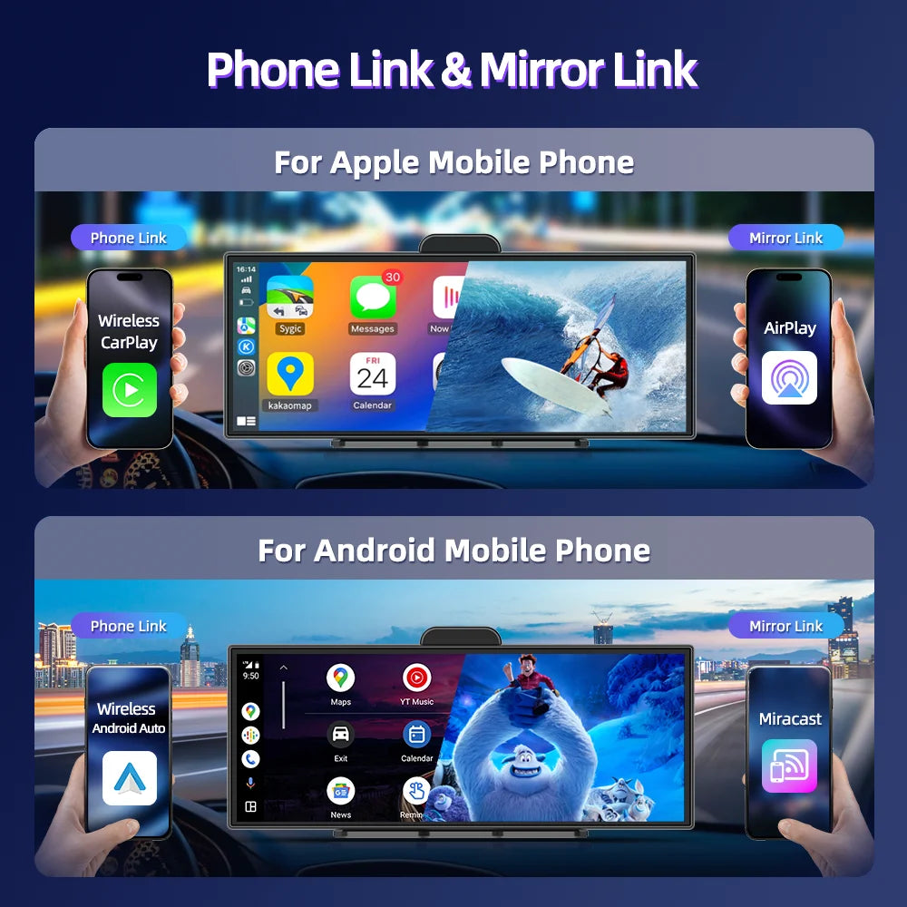 11.4″ Smart Dash Cam with CarPlay, Android Auto & Night Vision