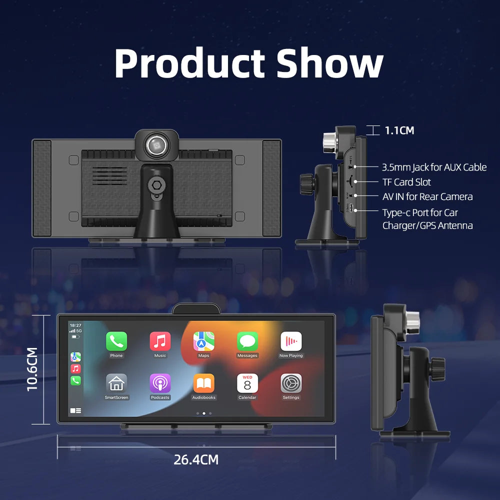 11.4″ Smart Dash Cam with CarPlay, Android Auto & Night Vision